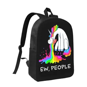 Rainbow Unicorn Ew People - double-shouldered printed schoolbag is suitable for both and. It is lightweight, large-capacity, with adjustable shoulder straps, and is fashionable and durable., Classroom Essentials, Backpack, Playful Design, Durable Bag, Rei