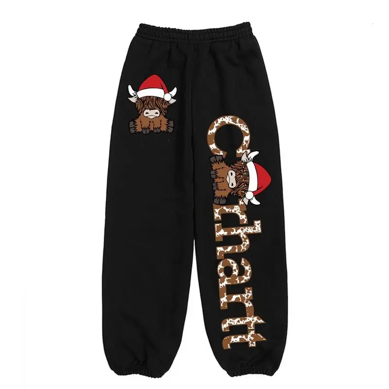 Santa Cow Sweatpants, Christmas Cow Joggers, Cozy Outdoor Loungewear for Men & Women, Xmas sweatpants, holiday xmas joggers, y2k clothes, Christmas Gift For Women, Men's Sweatpants, Streetwear Style Gift For Him