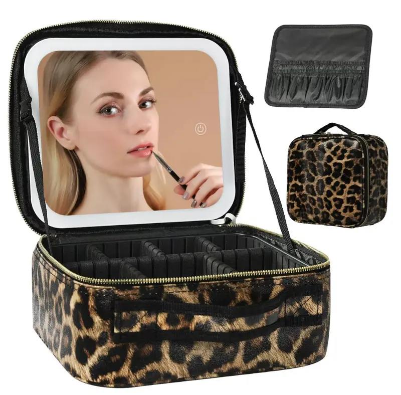 Glow-in-Bag Travel Makeup Case - Integrated Mirror with 3 Color Temperatures, Compact Cosmetic Organizer for Beauty Accessories & Makeup Tools