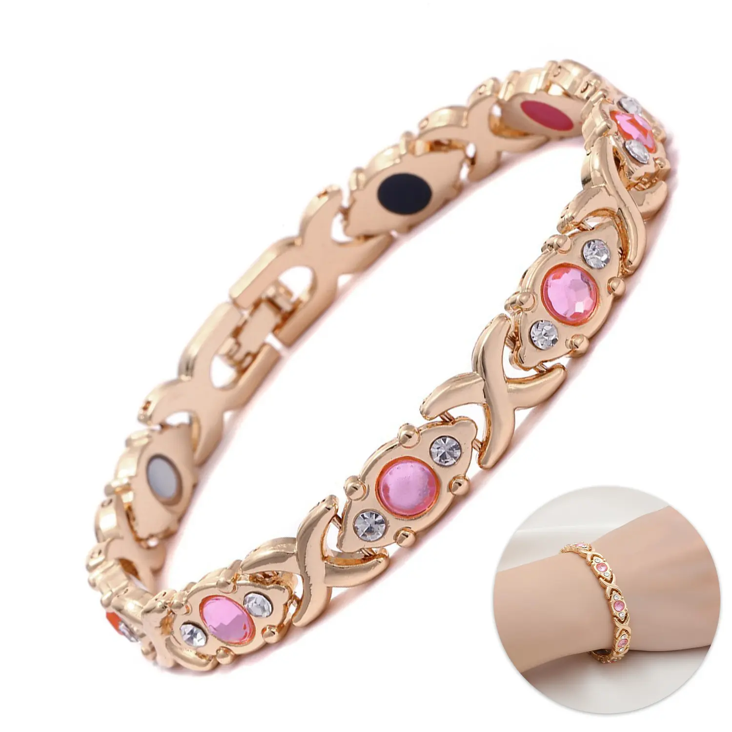 Energy Magnet Bracelet for Women, Eco‑Friendly Alloy with Rhinestone, Fashion Wristband