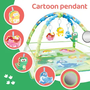 Baby Activity Center Fitness Rack Multi Kinetic Fence Crawling Mat Game Blanket Green Dinosaur Jungle Wildlife Pattern Soft Pendant Neonatal Enlightenment Gift New Born Birthday 3-in-1 Play Gym Ball Pit