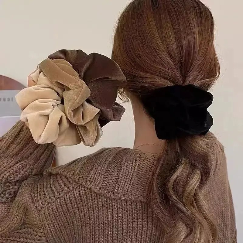 4PCS Velvet Hair Scrunchies for Women – Soft Elastic Ponytail Holders, Classic Neutral Color Hair Ties for Daily Wear & Easy Styling