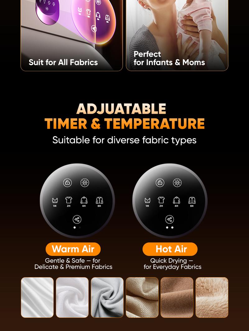 DDZJIAN Portable Clothes Dryer 600W Hold 11-20 Items, with Timer & Remote Control, One Mini Hanger, Foldable Drying Bag, Small Compact Electric Fast Drying Machine for Laundry, Travel, RV, Home, Apartment