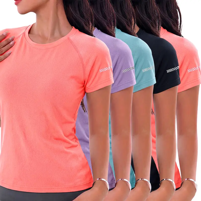 Women's 5-Pack Quick-Dry Breathable Mesh Crew Neck Athletic T-Shirts, Moisture-Wick Shirts for Women Outdoor Sport & Gym Use