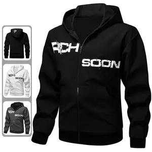 Retro Grunge Print Zip-Up Hoodie Multi-Color Everyday Wear & Active Set