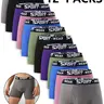 12-piece Men's Solid Color / Letter Tape Stretchy Boxer Briefs, Casual Comfy Slim Fit Breathable Moisture Absorption Opening Crotch Underwear for Daily Wear, Mens Underwear for All Seasons, Undergarments, Athleisure Menswear, Underwear Boxer Briefs
