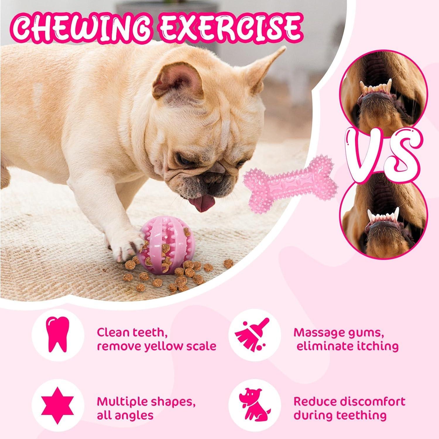 8Pcs Puppy Chew Toys for Teething Small Dogs,Pink Puppy Toys for Teething Treat Interactive to Keep Them Busy,Cute Soft Durable Rubber Toy for Small Dogs,Pet Supplies