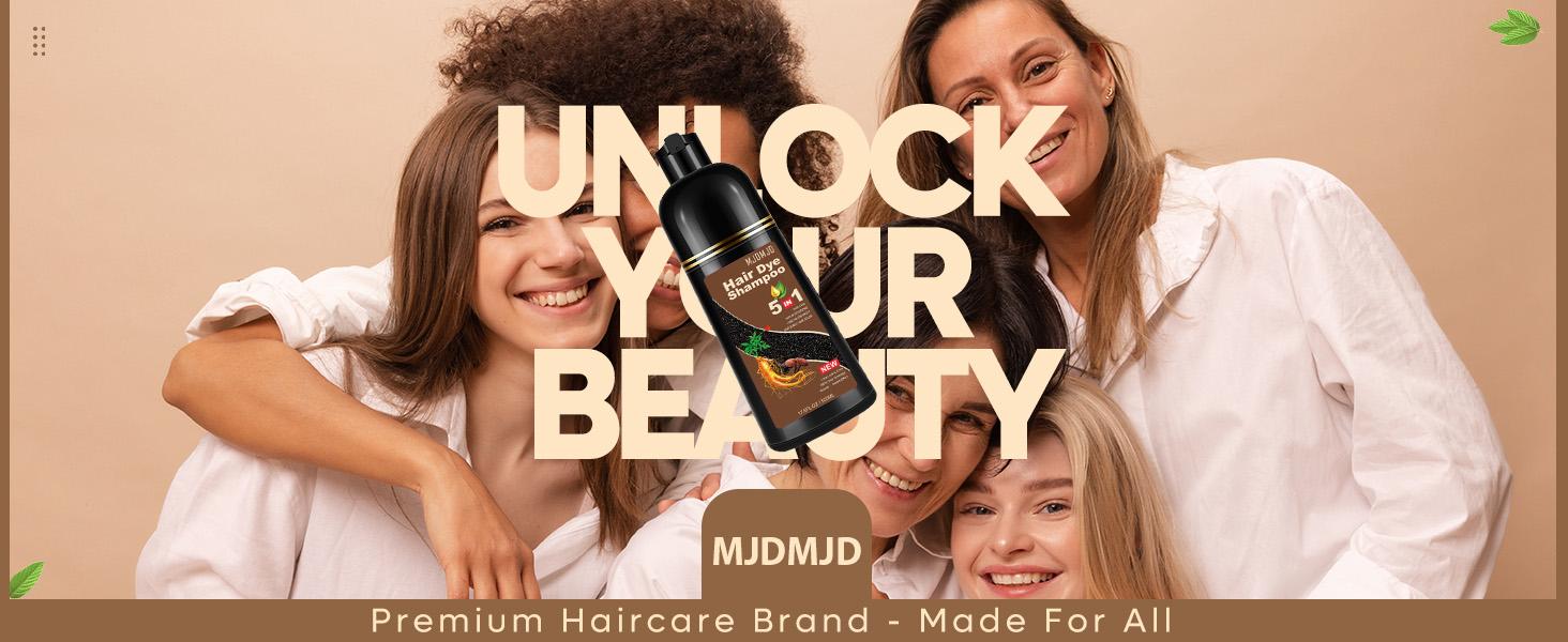 Black Hair Dye Shampoo 5-in-1, Instant Hair Color Shampoo for Gray Hair Coverage, Herbal Formula with Ginseng Extract & Plant Ingredients, Natural Sulfate-Free Hair Coloring for Women & Men, Champu Para Canas 200/500ML