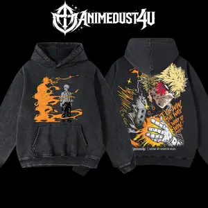 AnimeDust4U Retro Vintage Bakugo My Hero Academia Anime Hoodie 100% Premium Cotton Oversized Fit Pre-Washed Classic Top Men's Streetwear Soft
