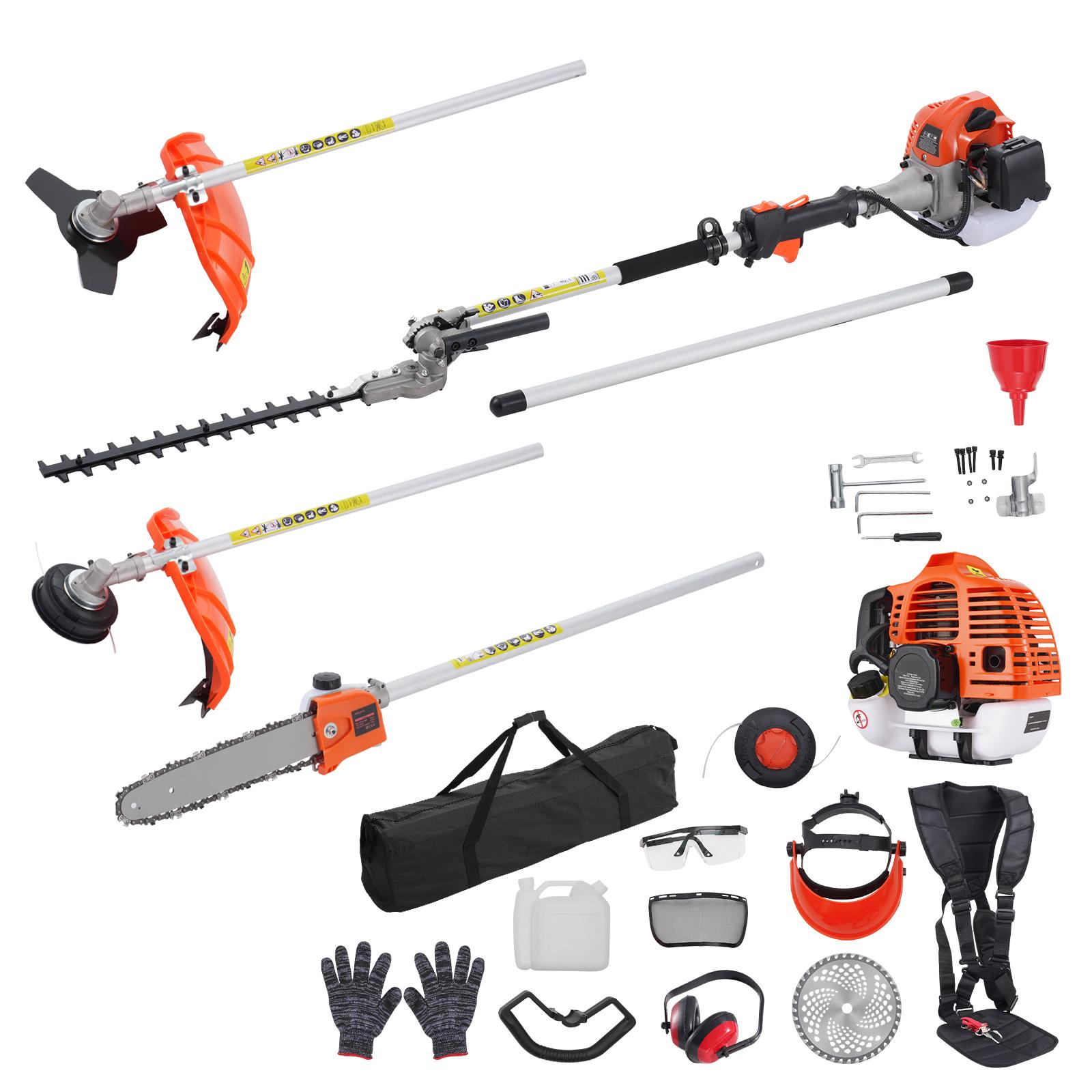 26CC&43CC 6-in-1 Multi-Functional Trimming Tools, Gas Hedge Trimmer, Weed Eater, String Trimmer, Brush Cutter, Edger, Pole Saw Chainsaw Pruner with Extension Pole