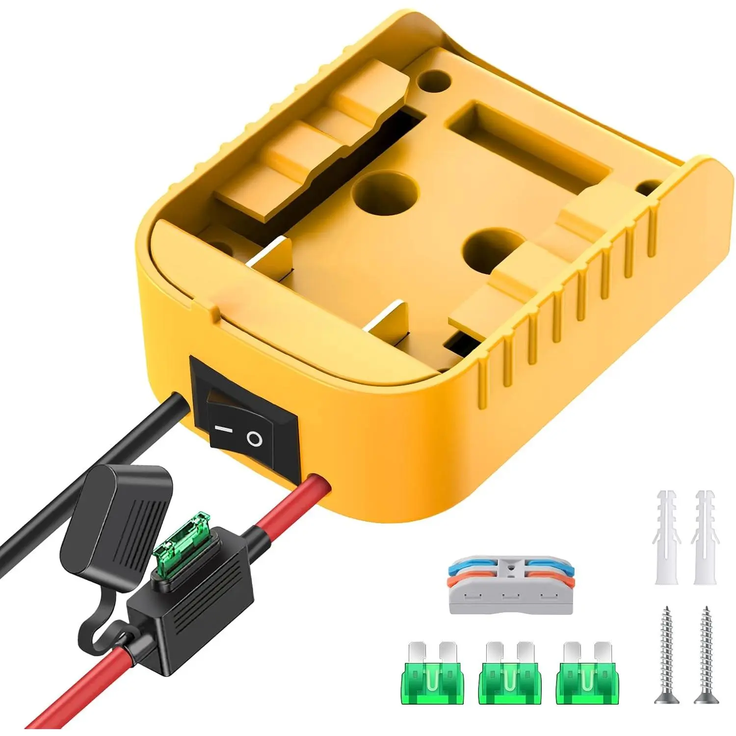 Dewalt 20V Battery Adapter Kit - ABS Plastic, Switch, Fuse, Wire Terminals, 12 AWG Wire, for Power Wheels, Cordless Power Tools, Work Lights, DIY RC Car Toys