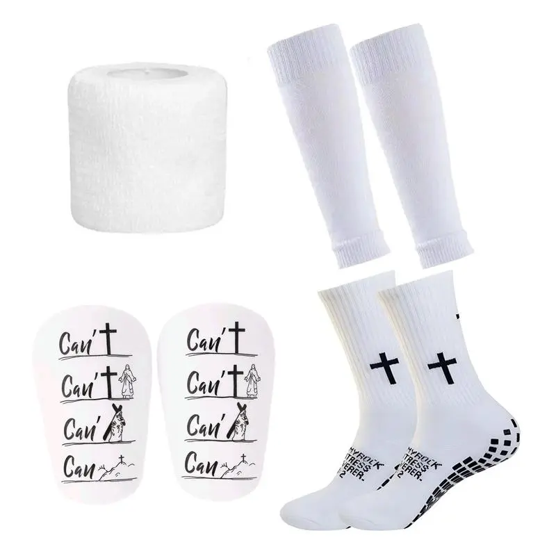 Anti-slip Football Men's Socks and Guard Set, Non-slip Soccer Socks with Shin Guards, Football Protective Set for Men & Women, Soccer Accessories White compression socks football, grip socks , grip socks for soccer, grip sock,Gift Menswear Soccer Training