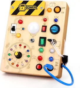 Hoarosall Busy Board Plus V2 Montessori Toys for 1-3 Years Old Wooden Toddler Toys with 10 LED Lights & Master Switch Ideal Travel Toy for Infants Learning Materials Multi Activity Playset