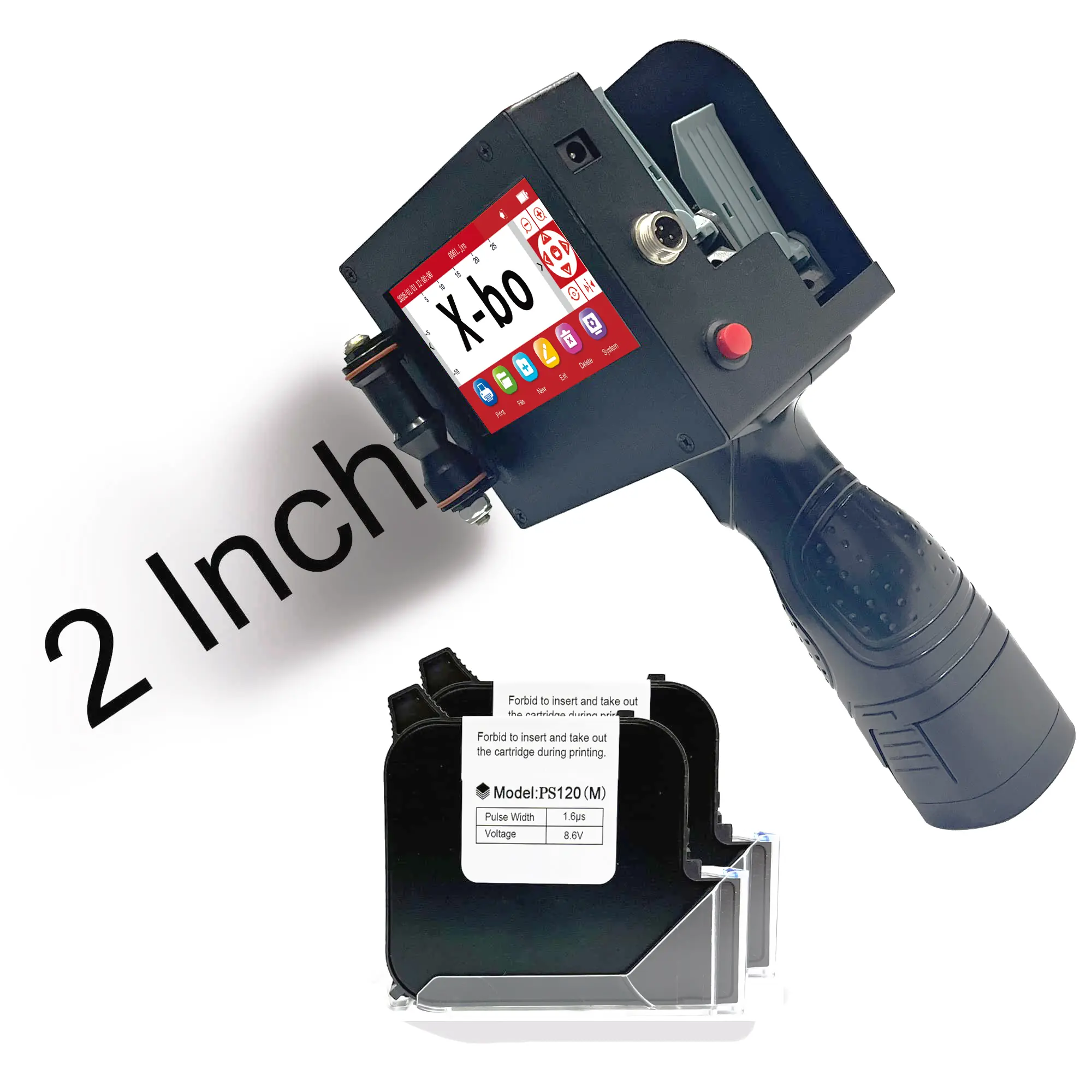 Dual Nozzle Large Charater Handheld Inkjet Printer, 2"/50.8mm Print Height, Smart Expiry Date/Time/Barcode/QR/Logo/Label/Batch Number Code Machine for All Surface Portable Printing