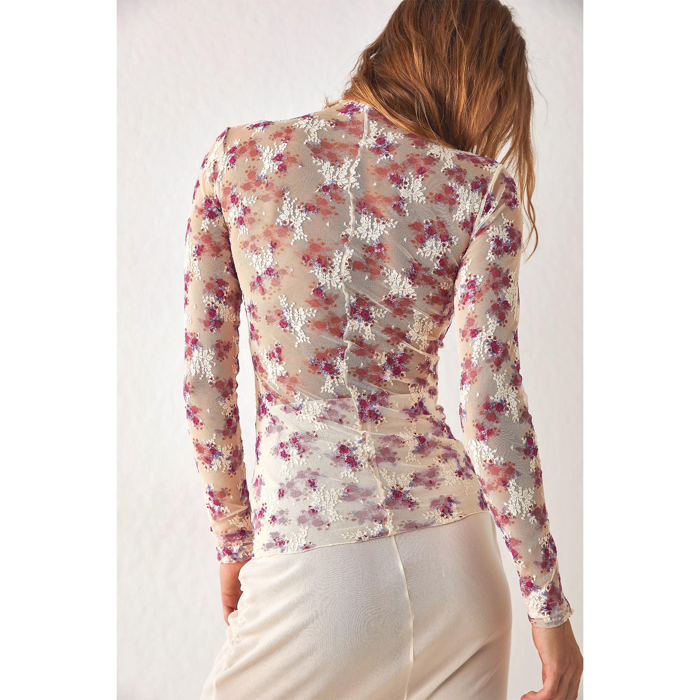 Buenoble Women's Sheer Leopard Mesh Long Sleeve Top Y2K Slim Fit Mock Neck See Through Layering Shirt