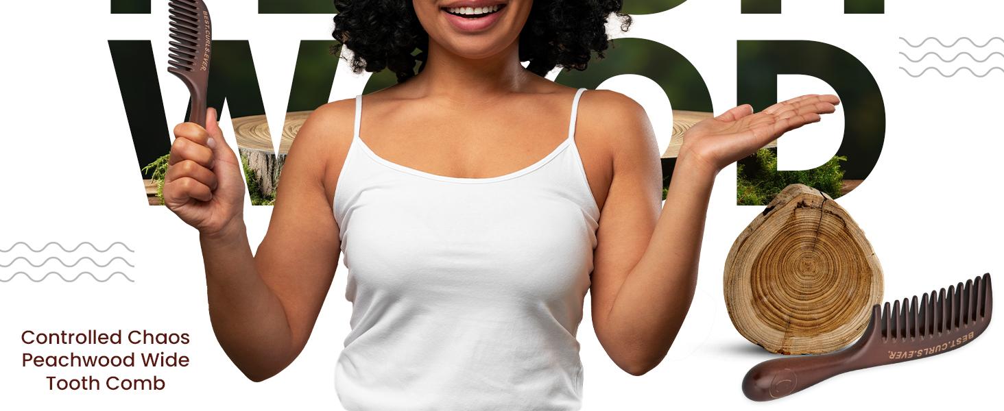 Detangling Wide Tooth Comb Scalp and Curl Friendly - Peachwood Anti Static Detangler Comb for Curly Hair Scalp Massaging Comb for Men, Women & Kids