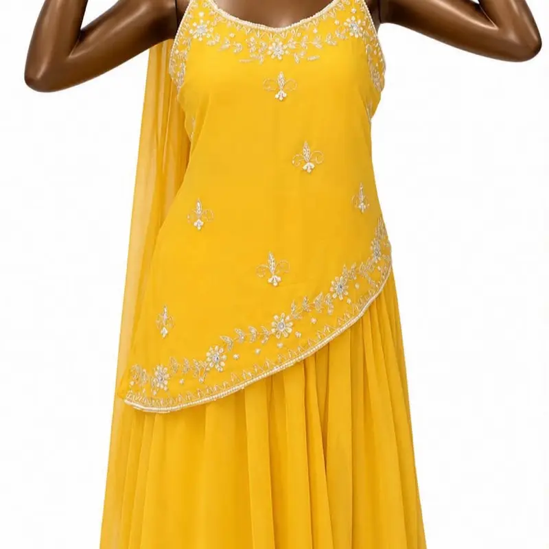 Women's Slanted Design Top & Lehenga Skirt Set, Womenswear Clothes