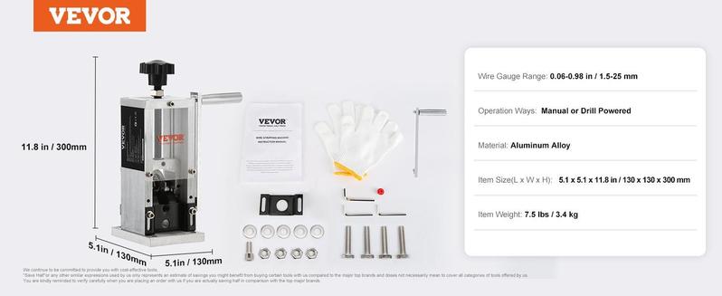 VEVOR Wire Stripping Machine,Wire Stripper with Hand Crank or Drill Powered,0.06''-0.98'' Copper Wire Stripper,Visible Stripping Depth Reference,Portable Aluminum Frame Wire Peeler