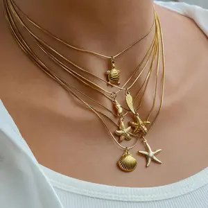 Ocean Luxe Starfish & Conch Shell Stainless Steel Pendant Necklace