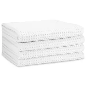AURA by S&T INC. Hand Towels for Bathroom, Premium Waffle Towel for Kitchen and Home, Fast Drying, Absorbent Microfiber Bathroom Hand Towels, 16 Inches x 30 Inches, 420gsm, 4 Pack, White