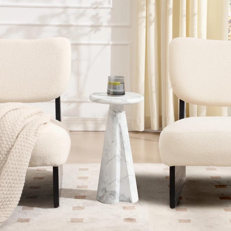 DAYALANE [Valentine's Day] Modern Lauren Cultured Marbled Effect Side Table for Living Room, 9 "Round Stone Side Table Vintage Night Stand, Small Rustic Red End Table for Drink in Bedroom Apartment Waiting Room, Black White and Red