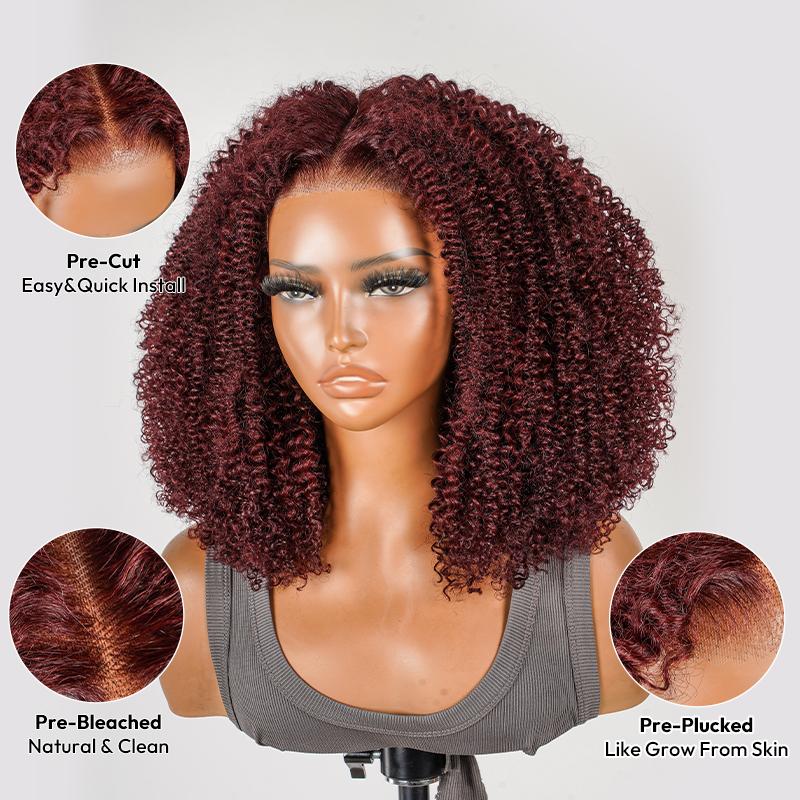 [NEW IN] West Kiss Burgundy Ready To Go Wig Glueless Afro Curly 7x5 Lace Front Wigs Human Hair Pre Cut Lace Pre Plucked Hairline