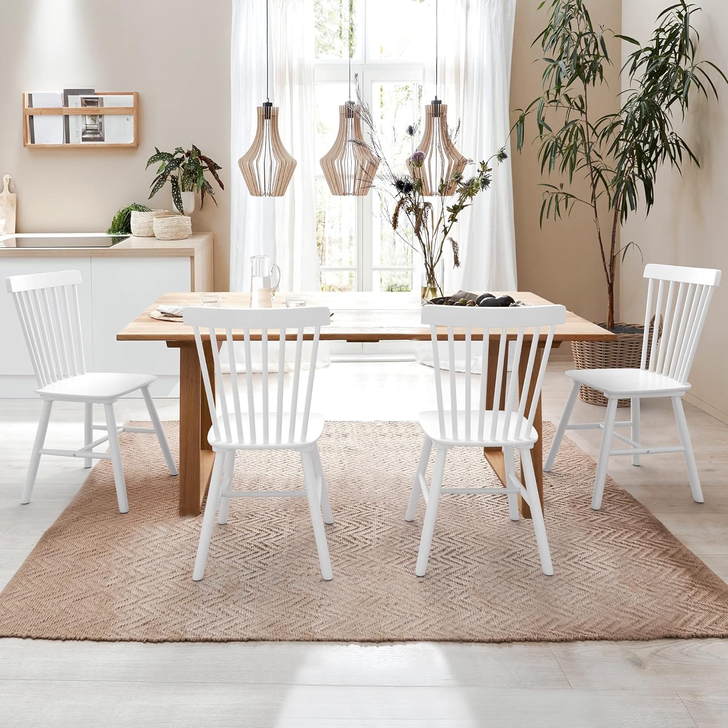 Modern Spindle-Back Wooden Dining Table Chairs Set of 2/4, Farmhouse Country Style Indoor Furniture for Kitchen, Dining Room Modern Spindle-Back Wooden Dining Table Chairs Set of 2/4, Farmhouse Country Style Indoor Furniture for Kitchen, Dining Room