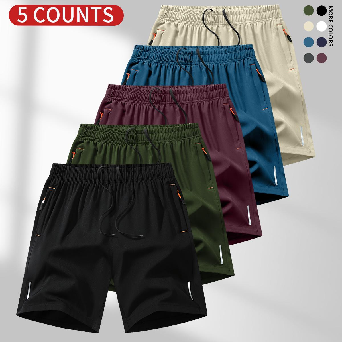 Men's Solid Color Zipper Pocket Shorts - Summer Casual Comfortable Breathable Three-Quarter Pants, Men's Everyday Bottoms, Tropical Beige, 5-Pack, men's shorts, short shorts