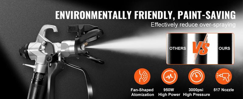 VEVOR Stand Airless Paint Sprayer, TikTokShopBlackFriday, 950W 3000PSI High Efficiency Electric Airless Sprayer With Cart, Paint Sprayers for Home Interior and Exterior Furniture and Fences, Fine And Even Painting Effect