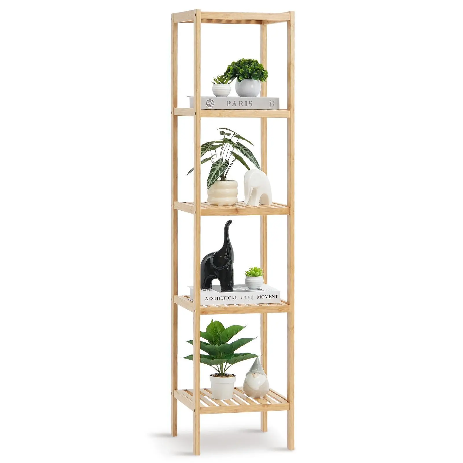 【SummerFinds】VEVOR 5-Tier Bathroom Standing Shelf,  , Narrow Shelving Unit, Display Storage Rack Organizer, Freestanding Flower Plant Stand, Multifunctional Bamboo Shelf Ideal for BathRoom, Kitchen, Home, Natural
