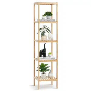 VEVOR 5-Tier Bathroom Standing Shelf,  , Narrow Shelving Unit, Display Storage Rack Organizer, Freestanding Flower Plant Stand, Multifunctional Bamboo Shelf Ideal for BathRoom, Kitchen, Home, Natural