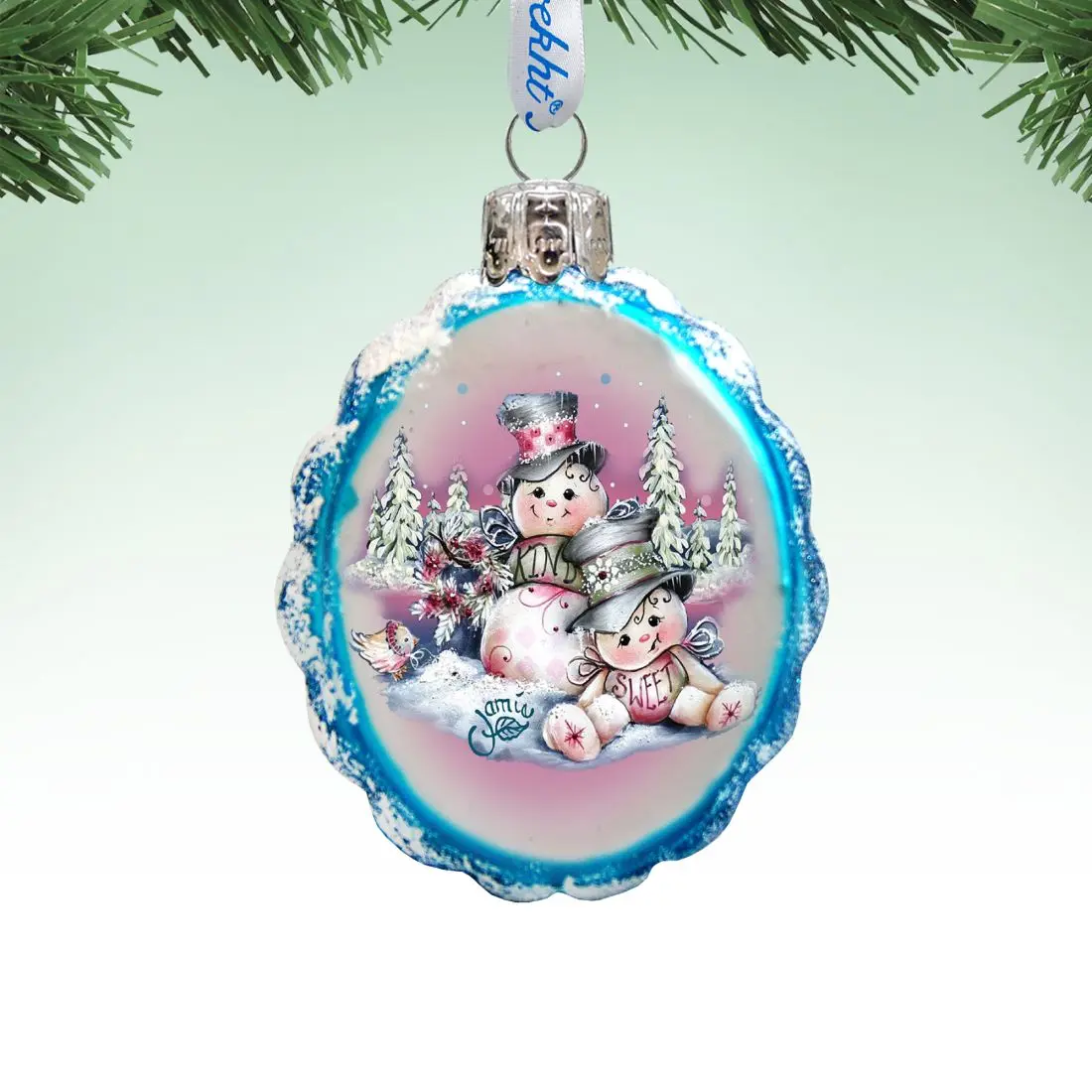 Designocracy 778201-JM Christmas Decorative 3x2 in. Artistic Snowman Mercury Glass Ornaments with Satin Gift Boxes, Painting Accents