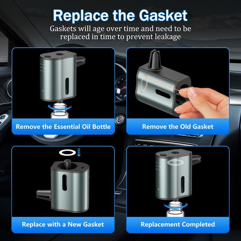 Smart Car Air Freshener Diffuser, Adjustable 3-Strength Scent Control, Portable Waterless Car Aromatherapy Diffuser with Natural Essential Oil Refills (30ml Total)