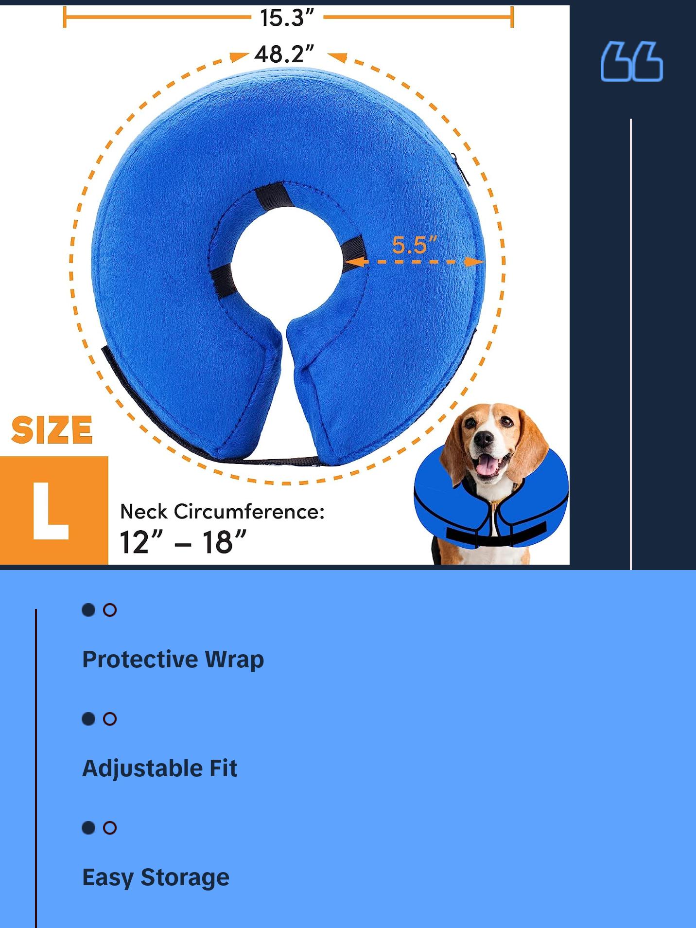 Protective Inflatable Collar for Dogs and Cats - Soft Pet Recovery Collar (Large, Blue)