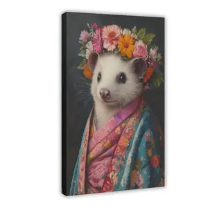 Opossum Poster Art Print, Animal Floral Kimono Wall Art Decor Painting Artwork