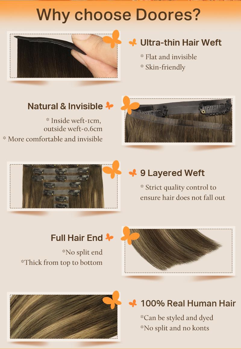 Doores Seamless Clip In Hair Extensions Remy Human Hair Extensions 7 Pcs Beginner Friendly Natural Straight