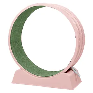 Pink PP Cat Exercise Wheel 80x34x86CM with Green Carpet Silent Rollers & Safety Lock for Indoor Cats 31.5-inch Diameter Effortless Assembly