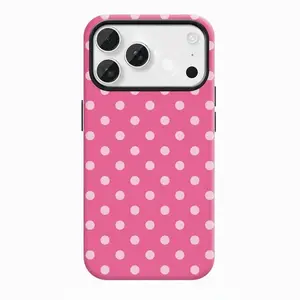 Preppy Hot Pink Polka Dot Phone Case, Cute Coquette Aesthetic Phone Cover,Hot Pink & Light Pink Polka Dot Aesthetic iPhone Case