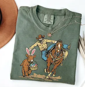 Comfort Colors Easter Cowboy Shirt, Bunny Basket Tee, Western Spring Tshirt, Cowboy Holiday Gift, Easter Cow Apparel, Western Summer Outfit