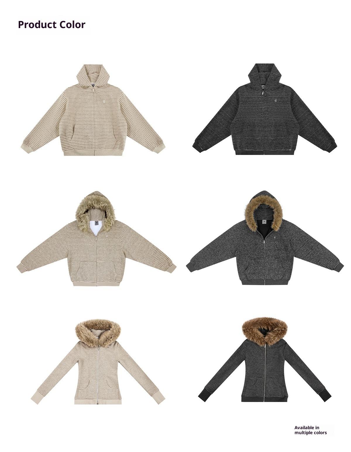 FDR Cozy Striped Fuzzy Hoodie with Faux Fur Collar Zip-up Oversized / Slim Sweater Oversized Fit Long Sleeve Fall / Winter Casual Womenswear Coats Outerwear Tops Jackets Sweatshirt #valentinesday #tiktokshopjumpstartsale #valentinesdaygift SpringStatement