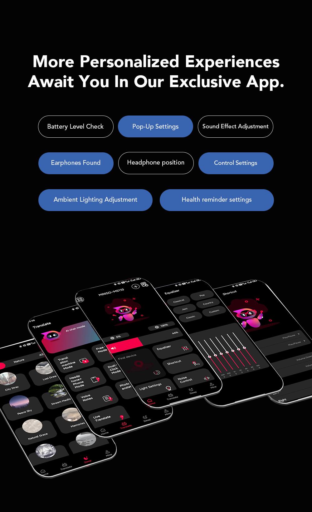 MINISO MS110 Adjustable lighting Eabuds, ANC Noise Cancellation Headphones,Bluetooth 6.0, 3 Noise Reduction Modes, True Wireless In-Ear Earphones sport Audio Earbuds audifonos bluetooth wireless headphones