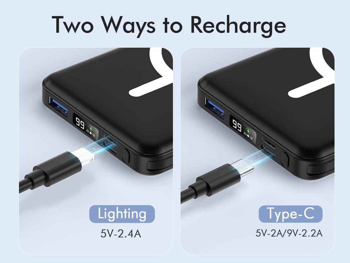 Podoru for MagSafe Battery Pack, 10000mAh Power Bank Built-in USB-C Cables Wireless Magnetic Portable Charger for iphone 15 and above model Podoru for MagSafe Battery Pack, 10000mAh Power Bank Built-in USB-C Cables Wireless Magnetic Portable Charger for iphone 15 and above model