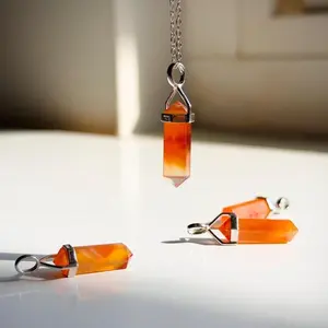 Stunning Red Carnelian Crystal Point Pendant Necklaces - 2cm pendant on 18" Sterling Silver Chain