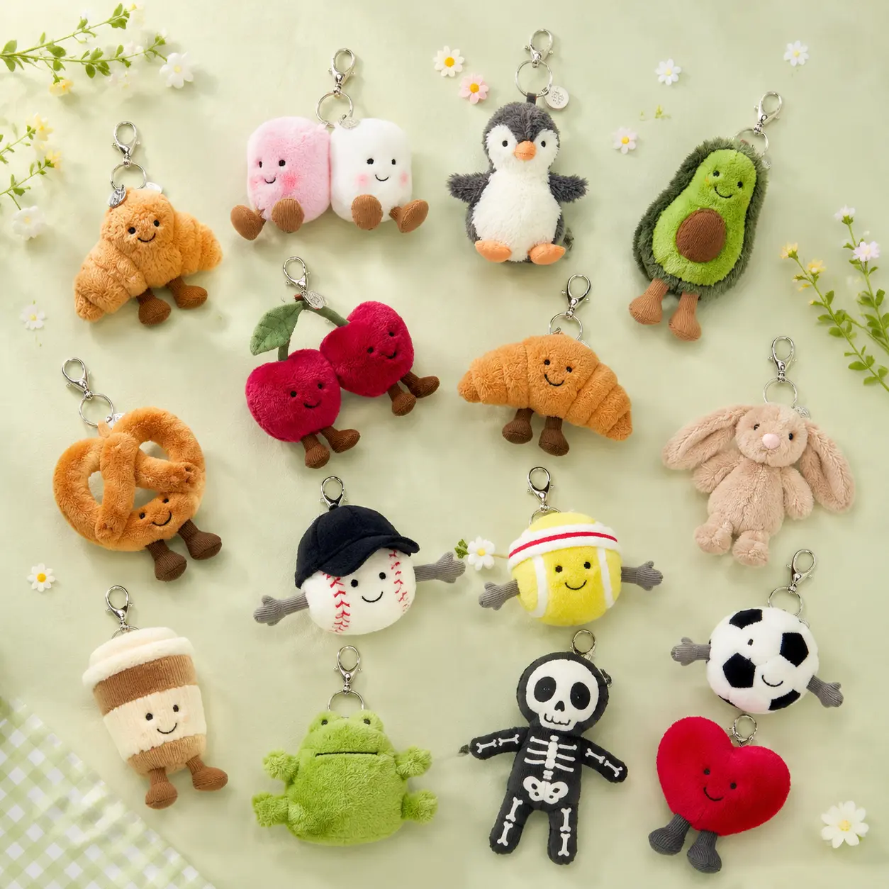 Cute Mini Jelly-cat Plush Keychain, Adorable Food Sport Animal Stuffed Doll Key Ring, Soft Plush Bag Charm Pendant for Backpack, Aesthetic Collectible Gift for Girls Teens Kids sohochic