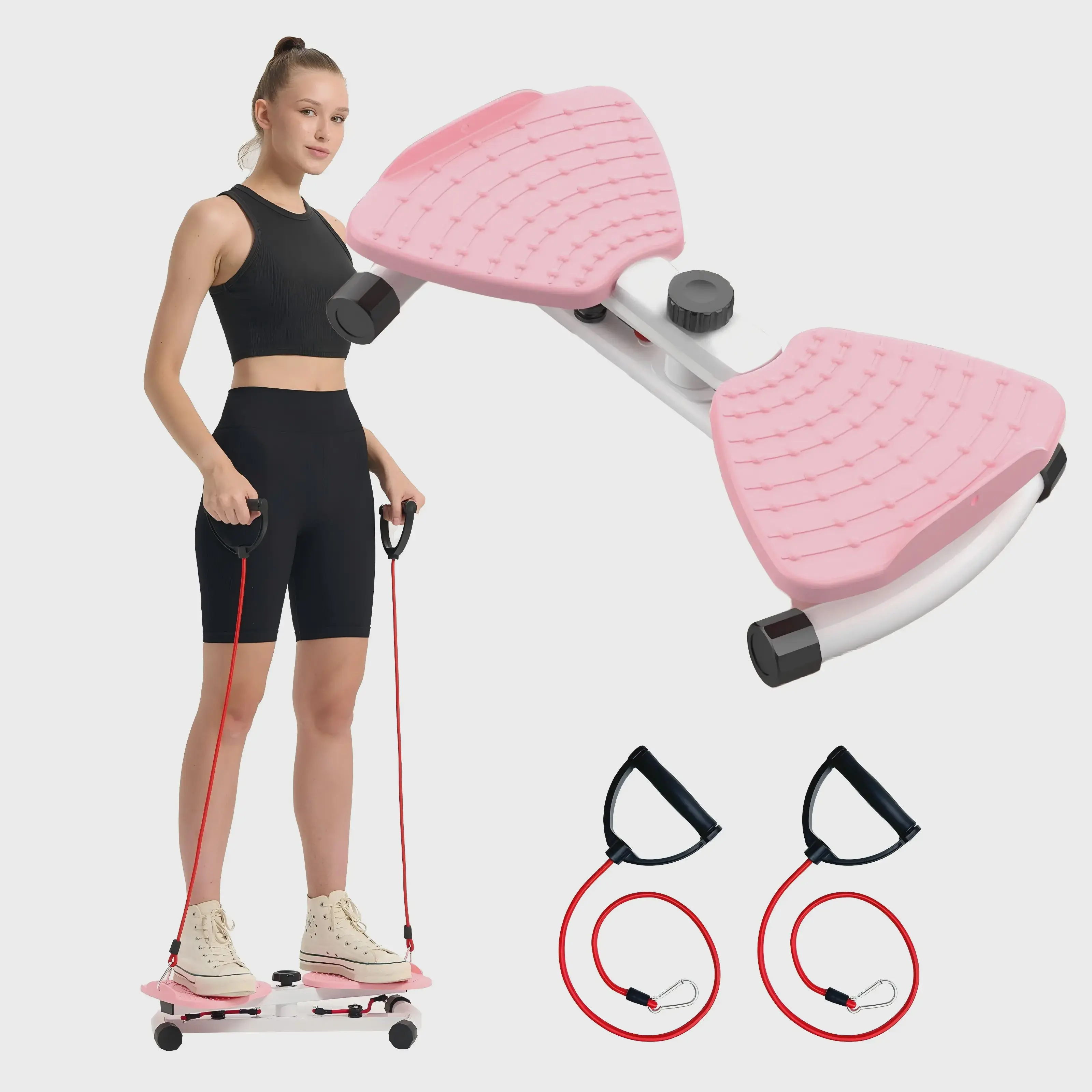Adjustable Abdominal Twister Board with Resistance Bands, 2-in-1 Core & Full Body Trainer for Home Workout, Portable Waist Twisting Disc with Non-Slip Pedals & Intensity Knob