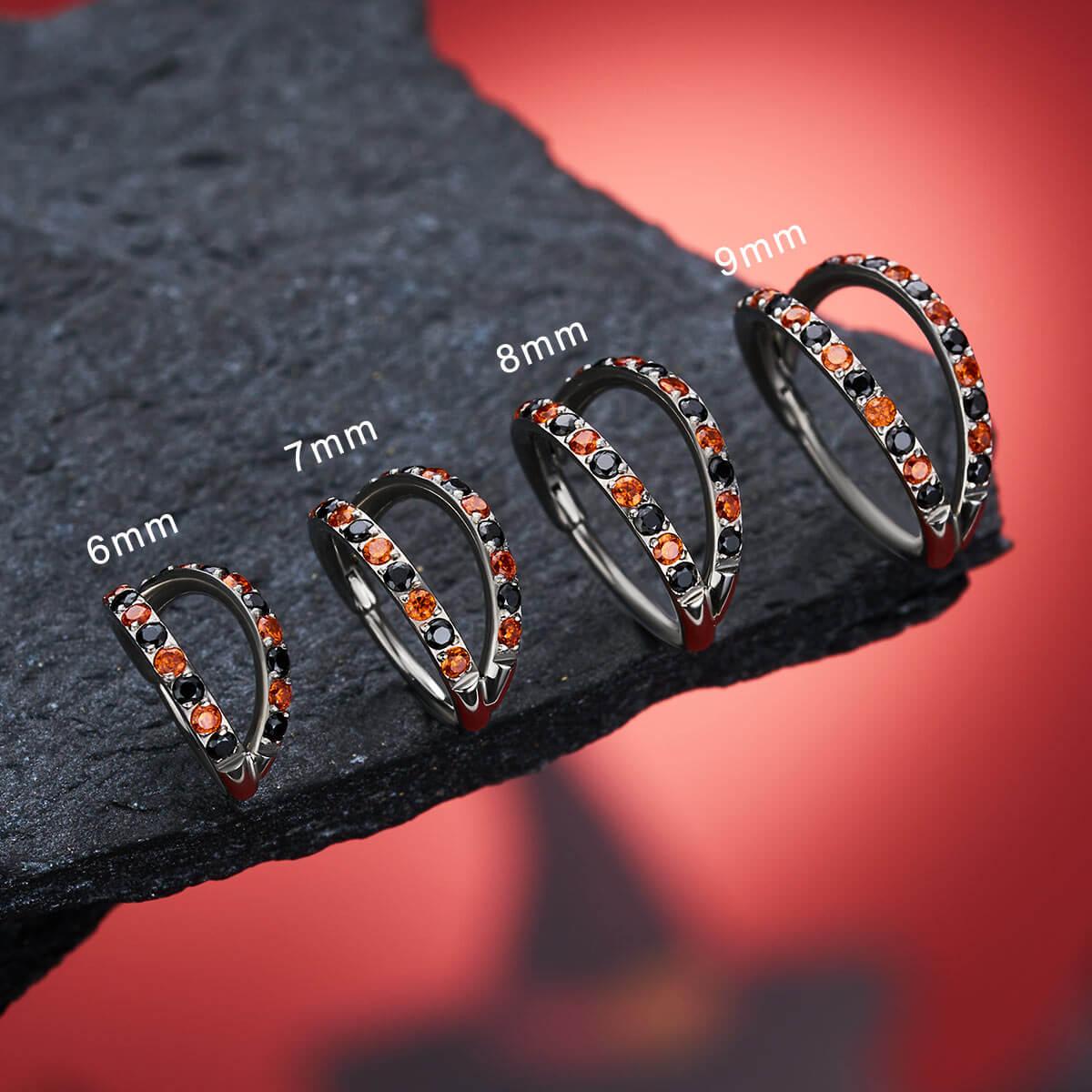 Oufer Halloween 20G AAA+ Grade CZ Hinged Double Row Nose Nostril Piercing Hoop Ring 316L Stainless Steel 5mm-12mm Inner Diameter for Conch Helix Lobe Tragus Cartilage Jewelry