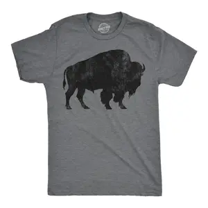 Mens Buffalo Silhouette T Shirt Cool Animal Tee with Standing Buffalo Print for Guys Mens Funny T Shirts Cool Vintage Fashion T-Shirt Gift Classic Menswear Animal Apparel for Men Funny Football Short Sleeve Dark Grey
