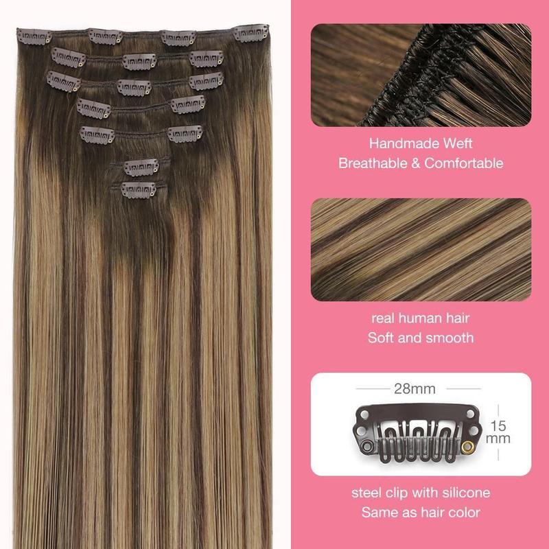 GOO GOO Clip in Human Hair Extensions Premium Quality Straight Remy Hair, 14-24inch  7/9pcs 120-170g, Quick Wear