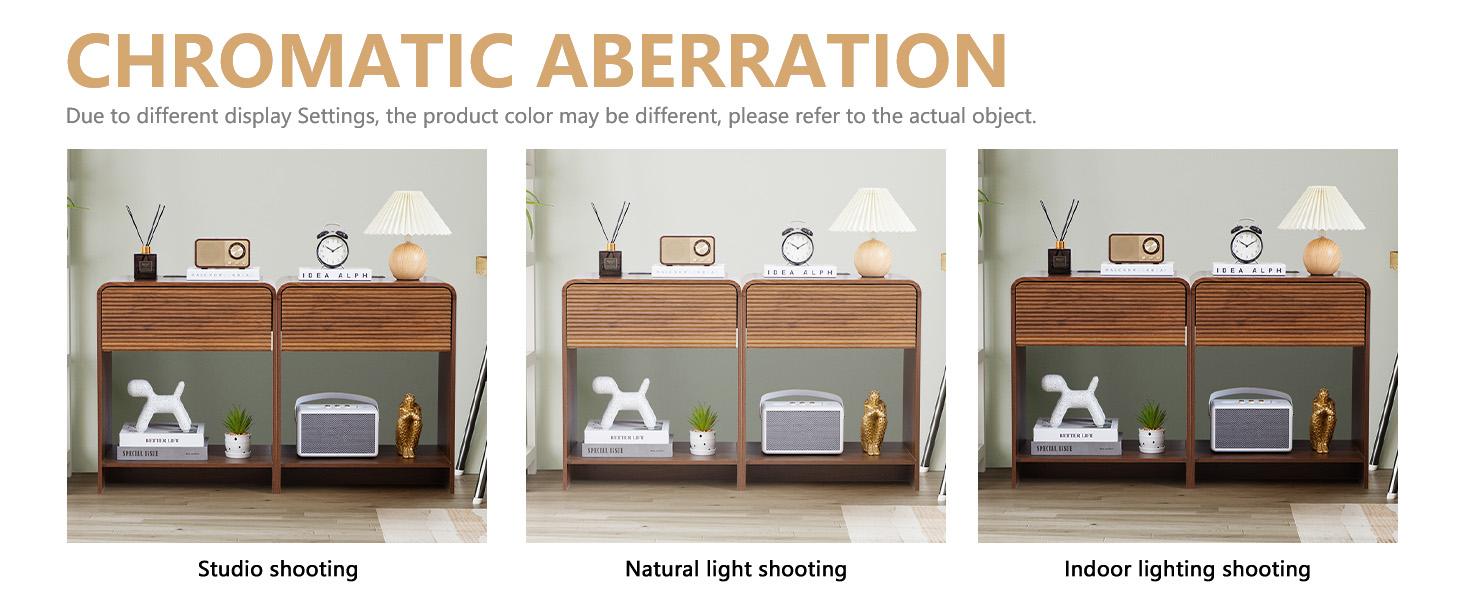 Giratree 24.8" Fluted Nightstand Set of 2 with Charging Station, Modern Bed Side Table End Table with Drawer Storage, Large Wooden Night Stands Bedside for Bedroom Living Room Sofa Office