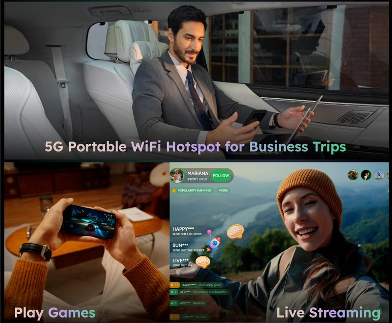 GlocalMe Numen Air 5G Mobile Hotspot, Portable WiFi Hotspot for Travel in 200+ Countries, Ultra High Speed Pocket Hotspot Device with Speed Up to 2.5Gbps, No SIM Card Required, 16 Connected Devices